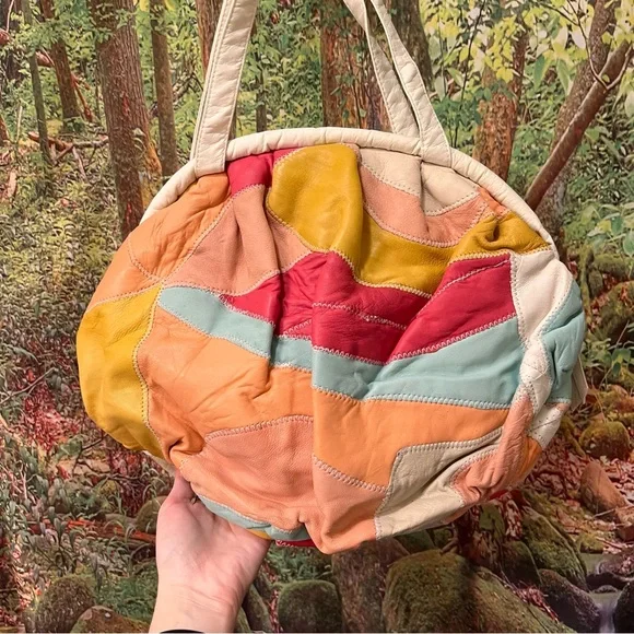 Vintage Leather Patchwork Crossbody Bag rare purse 80s quilt quilted - Picture 9 of 13